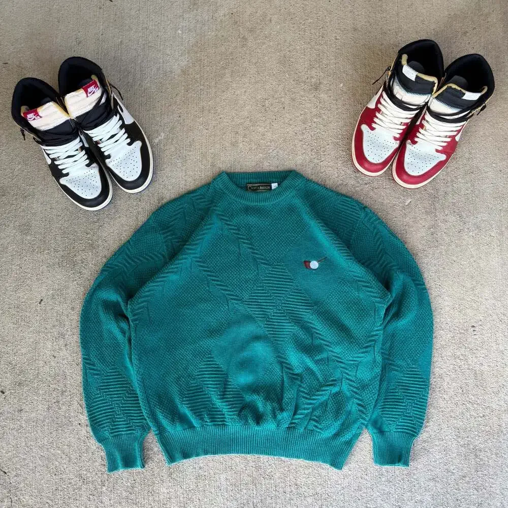 Vintage Croft & Barrow Textured Golf Embroidered Cotton Crewneck Sweater
